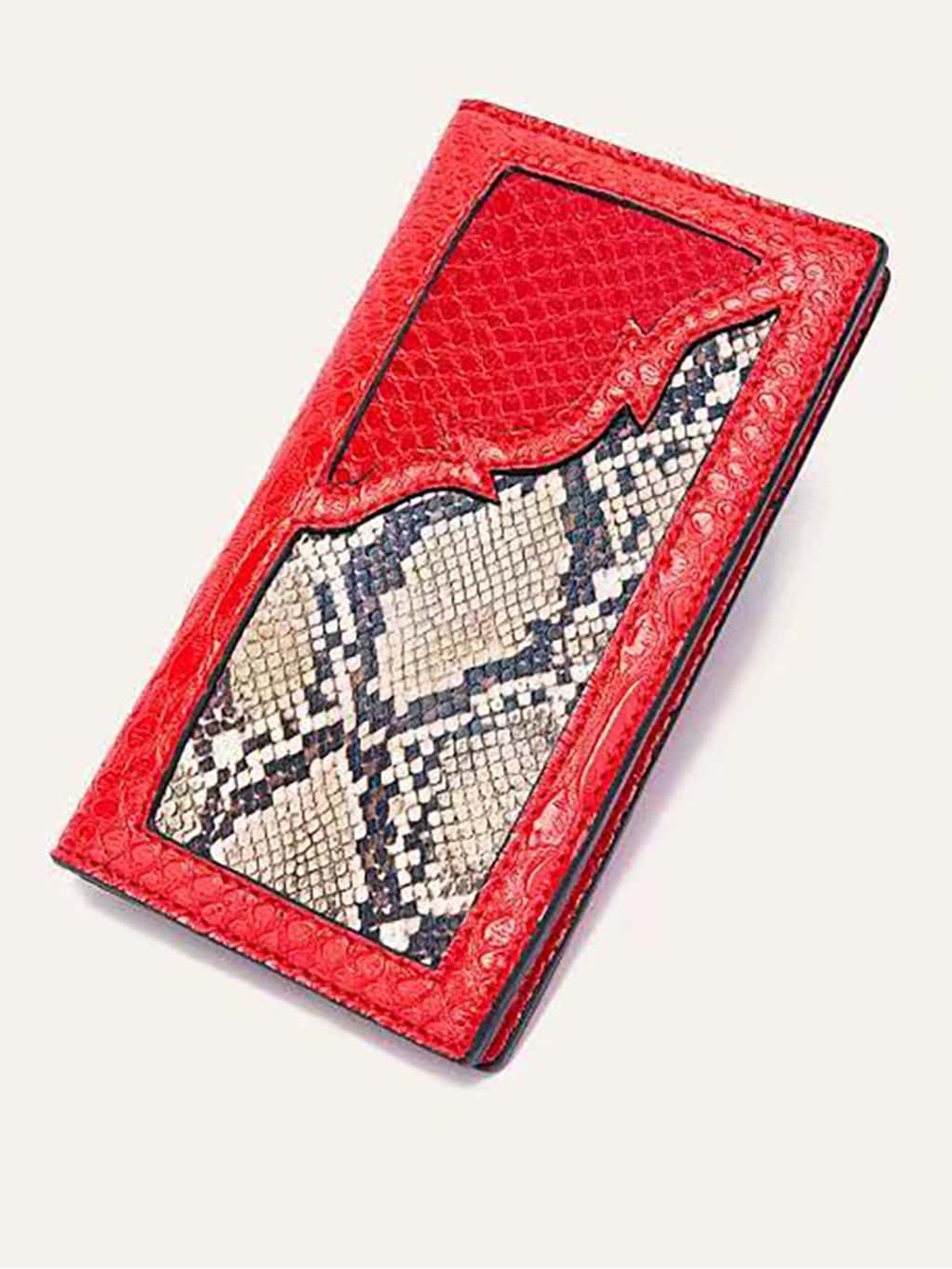 SHEIN Snakeskin Print Long Wallet - Red Beige